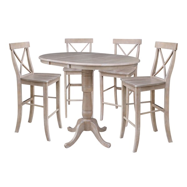 International Concepts Round 36 in Rd Extension Dining Table, 4 Bar Ht Stools, Gray Taupe, 36 in W, 48 in L, 41 in H, Wood K09-36RXT-S6133-4 - main